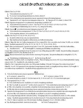 Các đề ôn giữa kì I năm học 2015  2016 môn hóa học 10